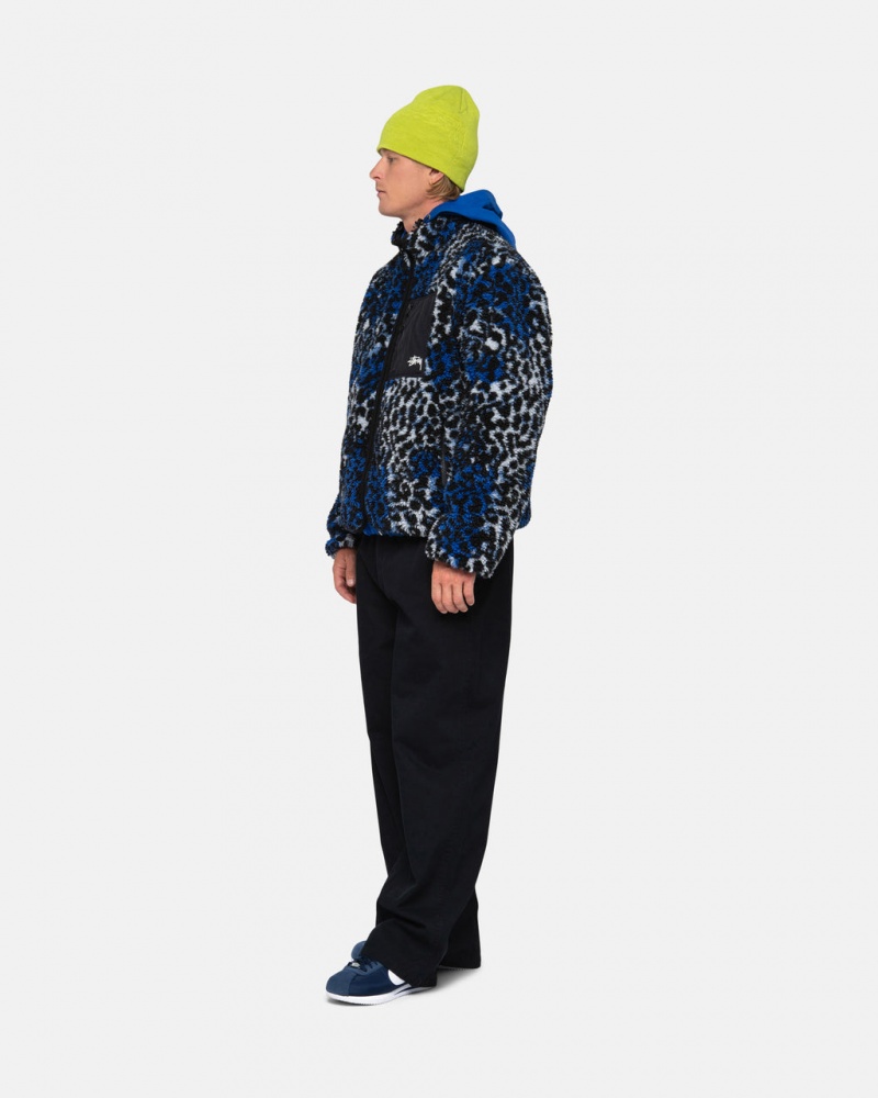 Stussy Sherpa Reversible Jacket - Unisex Jackets Blå Leopard | PDKQX96326