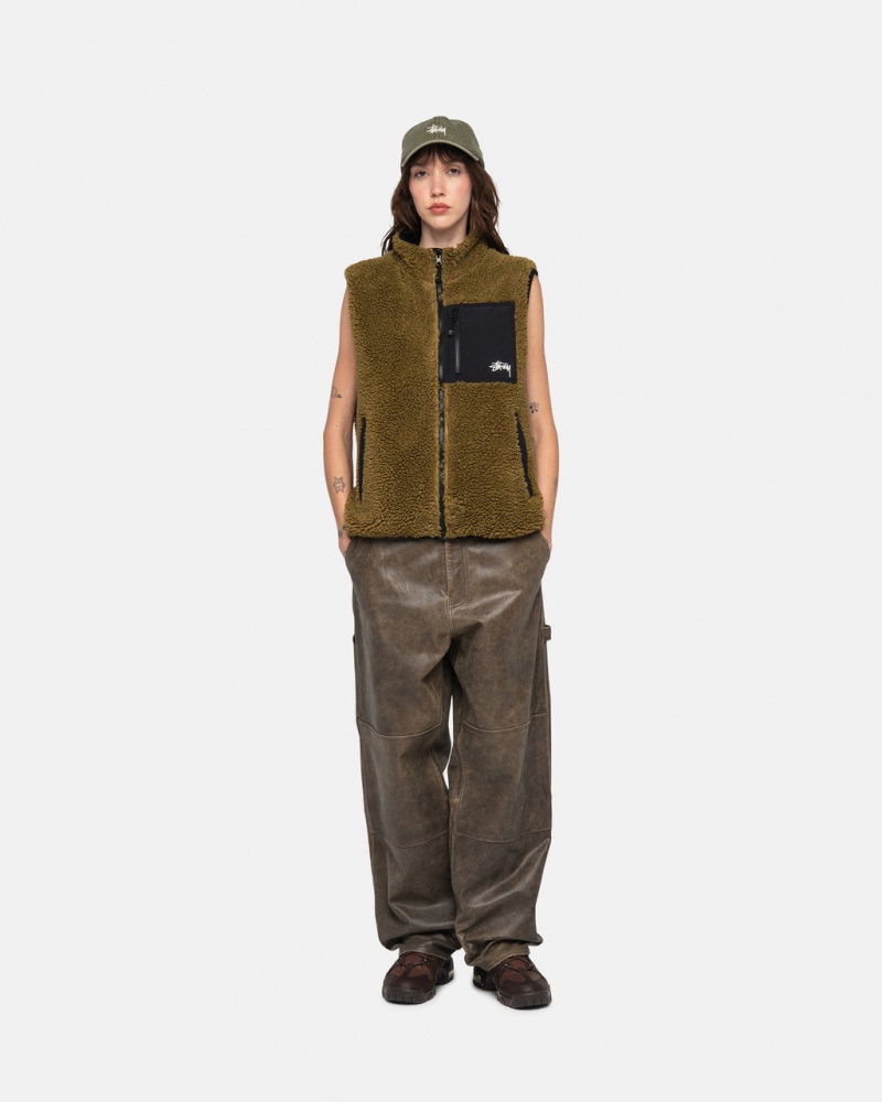 Stussy Sherpa Reversible Vest - Unisex Jackets Olivengrøn | ZDKNQ92914