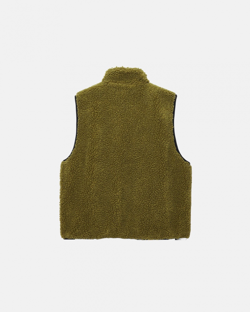 Stussy Sherpa Reversible Vest - Unisex Jackets Olivengrøn | ZDKNQ92914