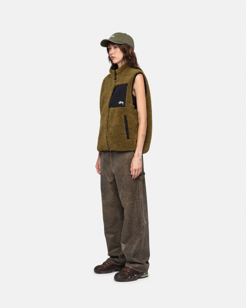 Stussy Sherpa Reversible Vest - Unisex Jackets Olivengrøn | ZDKNQ92914