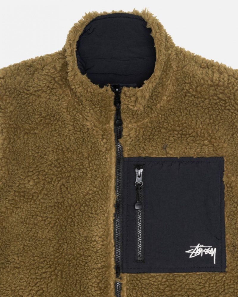 Stussy Sherpa Reversible Vest - Unisex Jackets Olivengrøn | ZDKNQ92914