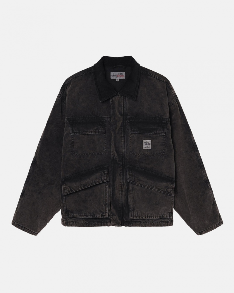 Stussy Shop Jacket Washed Canvas - Unisex Jackets Sort | DKCIF96899