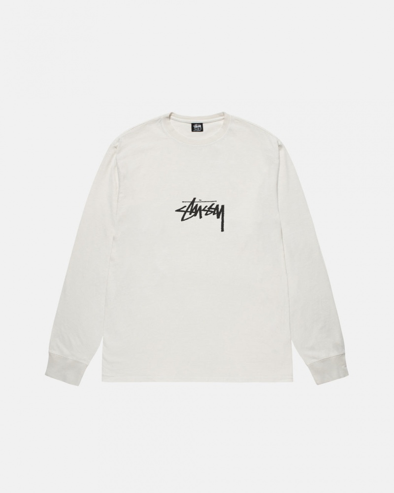 Stussy Small Stock LS Tee Pigment Dyed - Unisex Longsleeve Beige | XDKBH25166