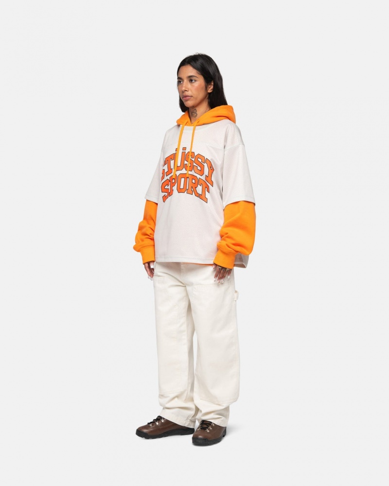 Stussy Sports Mesh Football Jersey - Unisex Sweaters Knits Beige | ZDKNQ28035