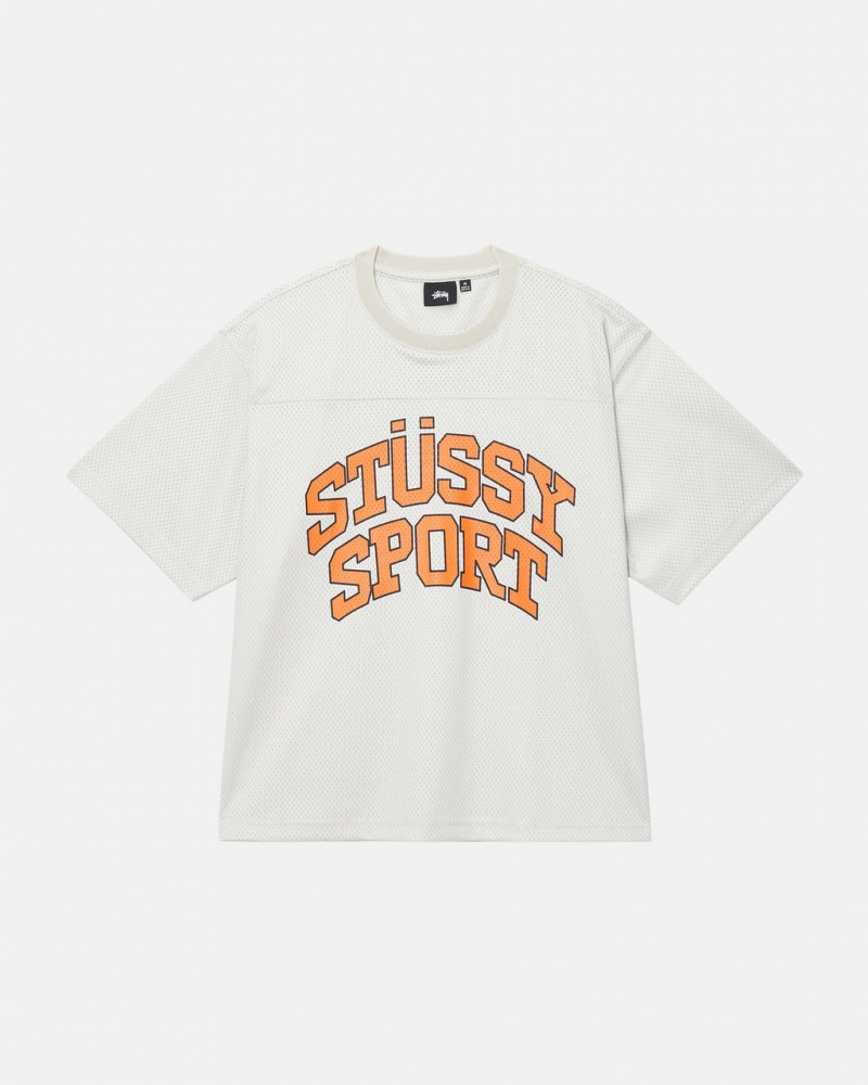 Stussy Sports Mesh Football Jersey - Unisex Sweaters Knits Beige | ZDKNQ28035