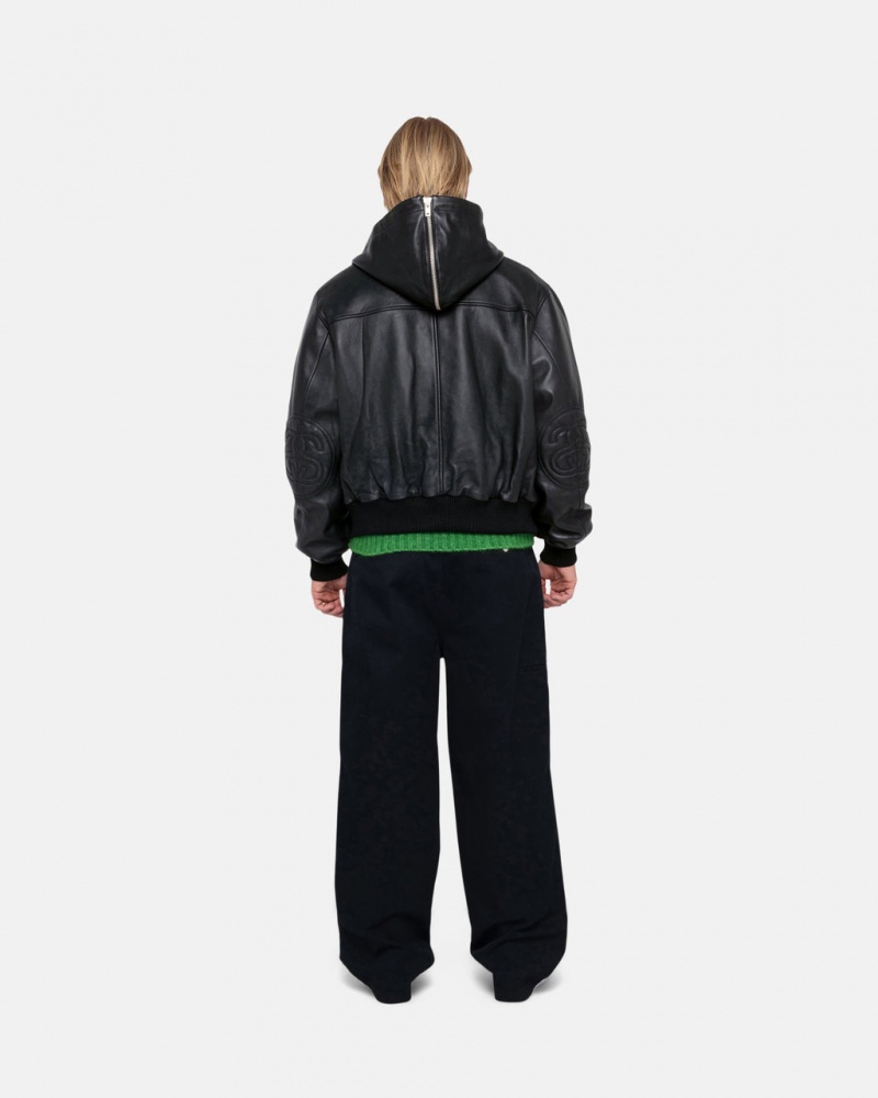 Stussy Ss Link Læder Bomber - Unisex Jackets Sort | DKQCS90655