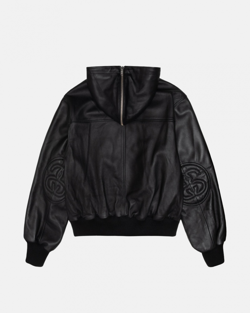 Stussy Ss Link Læder Bomber - Unisex Jackets Sort | DKQCS90655