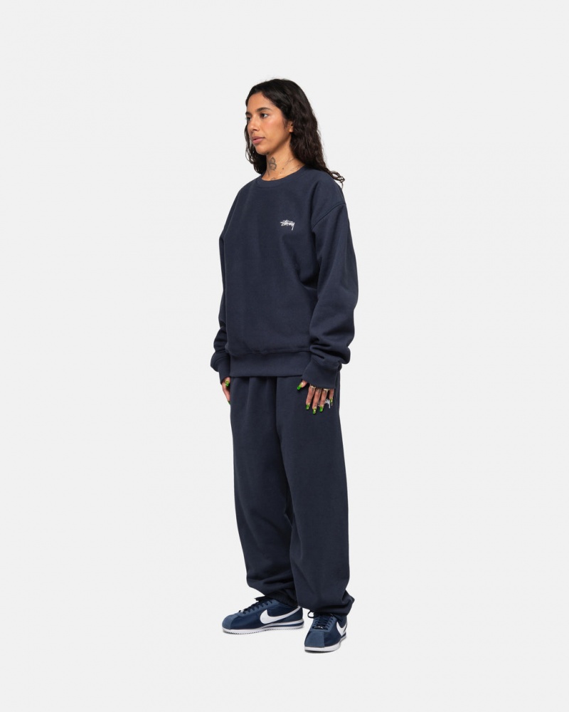 Stussy Stock Logo Crew - Unisex Hoodies Mørkeblå | XDKBH35180