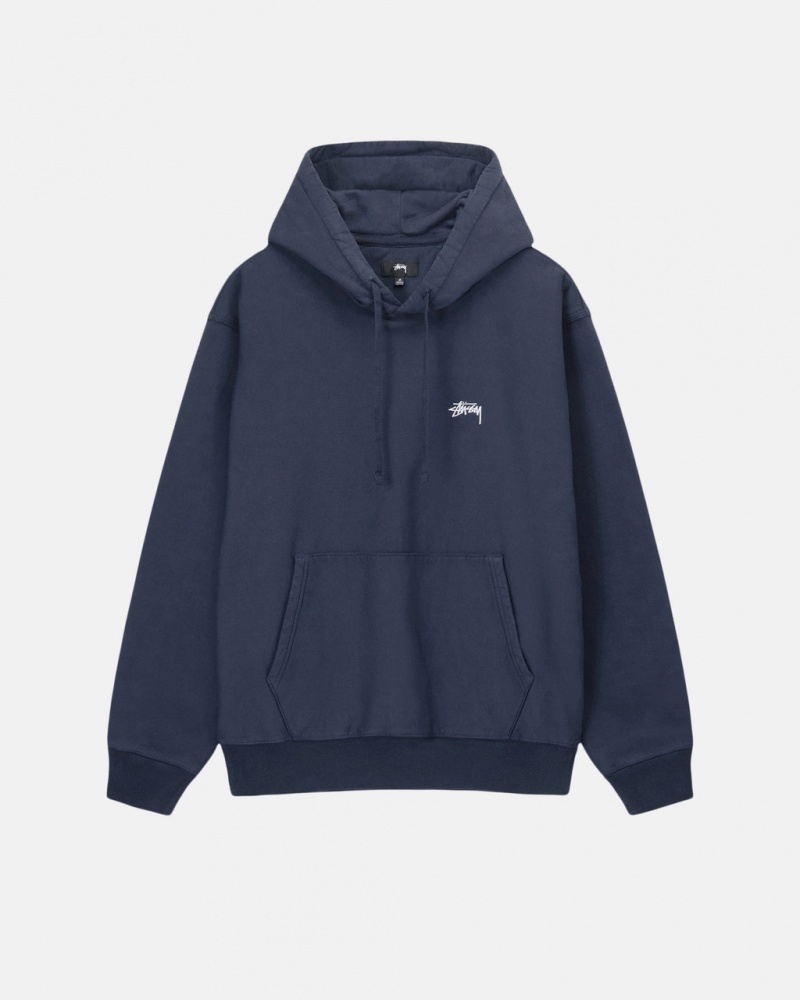 Stussy Stock Logo Hoodie - Unisex Hoodies Mørkeblå | YDKGT61280