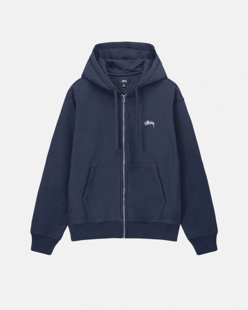 Stussy Stock Logo Zip Hoodie - Unisex Hoodies Mørkeblå | DKXMI71581