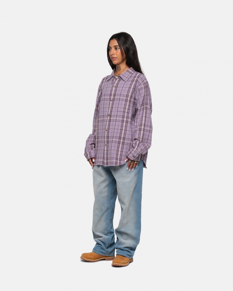 Stussy Stones Plaid Shirt - Unisex Tops Lavendel | SDKNY36784