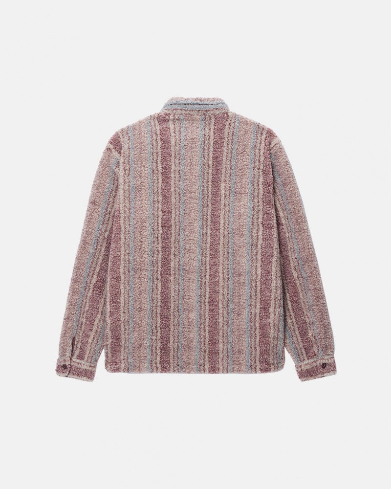 Stussy Stribet Sherpa Shirt - Unisex Tops Shirts Rød | EDKHC11310