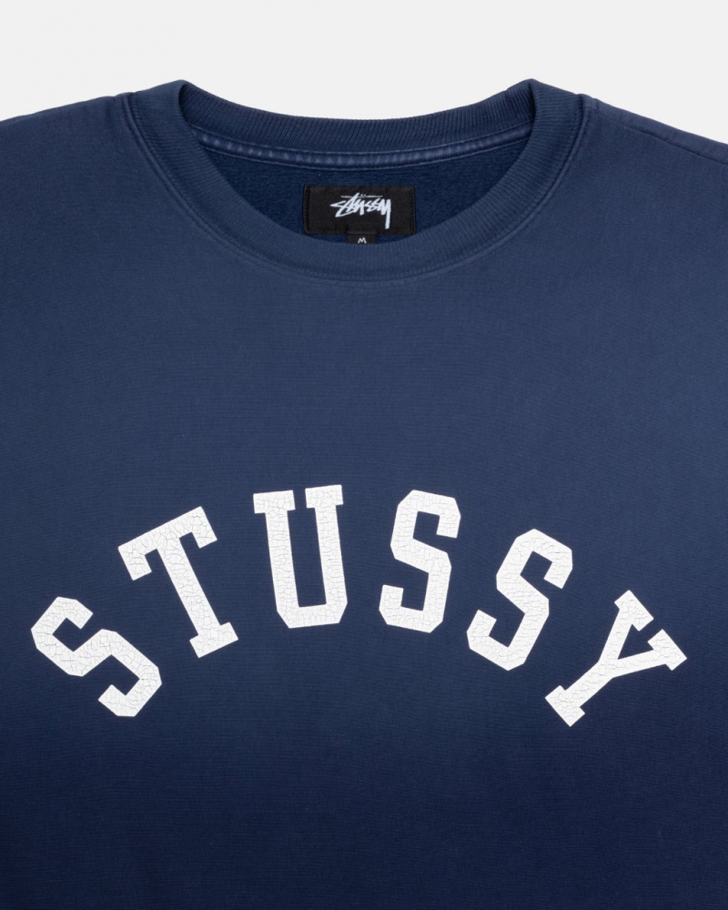 Stussy Sun Faded Oversized Crew - Unisex Hoodies Mørkeblå | SDKNY45626