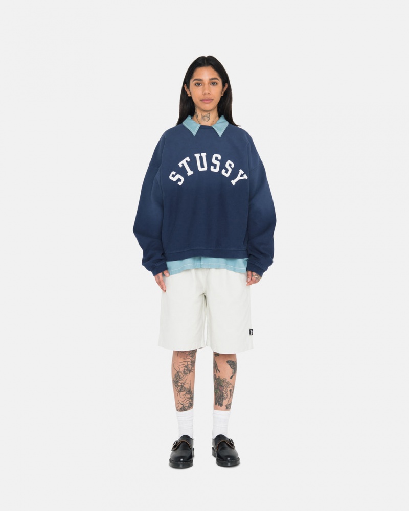 Stussy Sun Faded Oversized Crew - Unisex Hoodies Mørkeblå | SDKNY45626