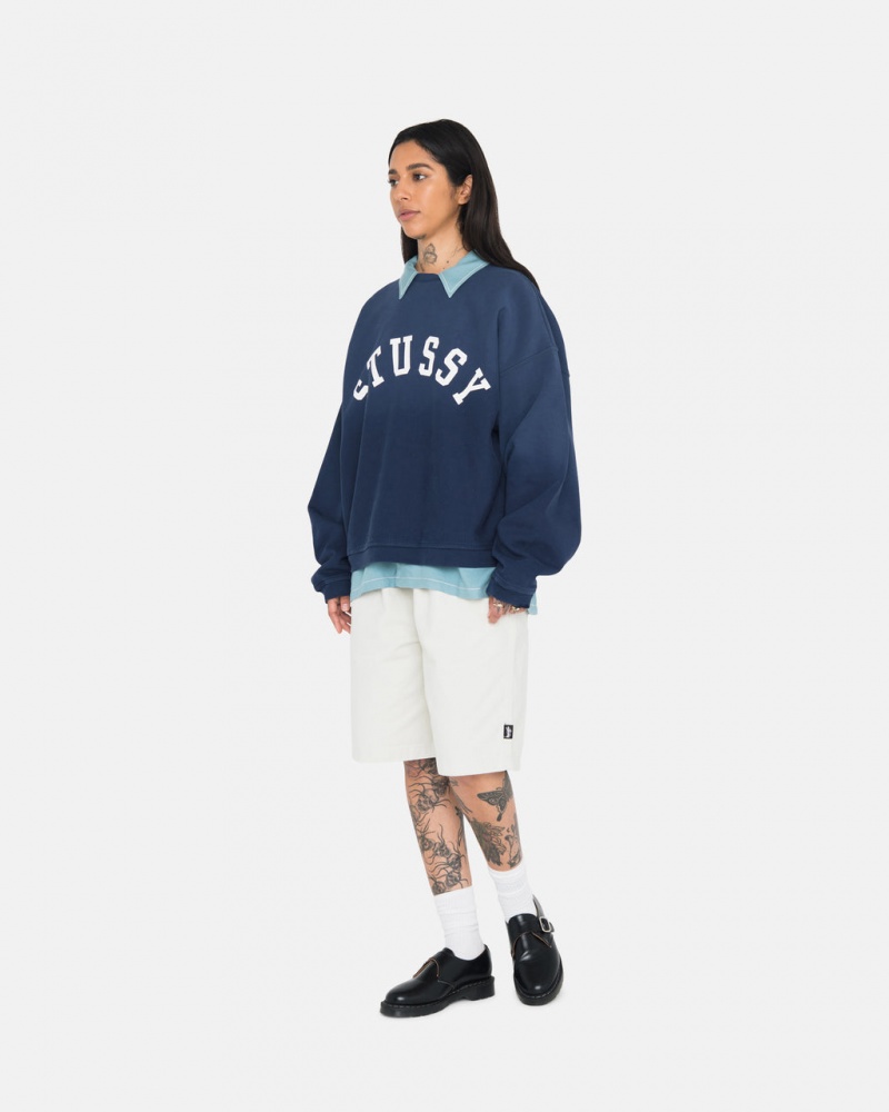 Stussy Sun Faded Oversized Crew - Unisex Hoodies Mørkeblå | SDKNY45626