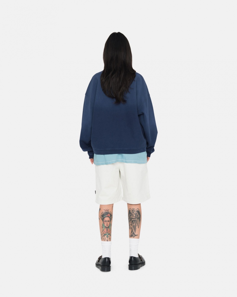 Stussy Sun Faded Oversized Crew - Unisex Hoodies Mørkeblå | SDKNY45626