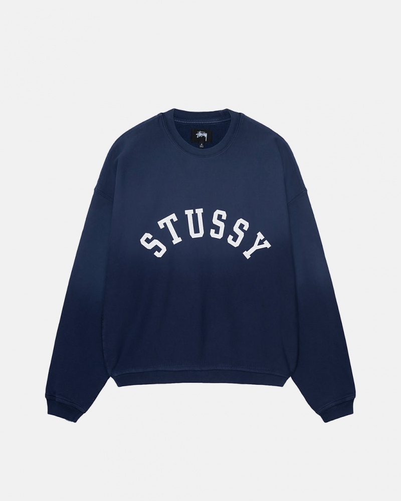 Stussy Sun Faded Oversized Crew - Unisex Hoodies Mørkeblå | SDKNY45626