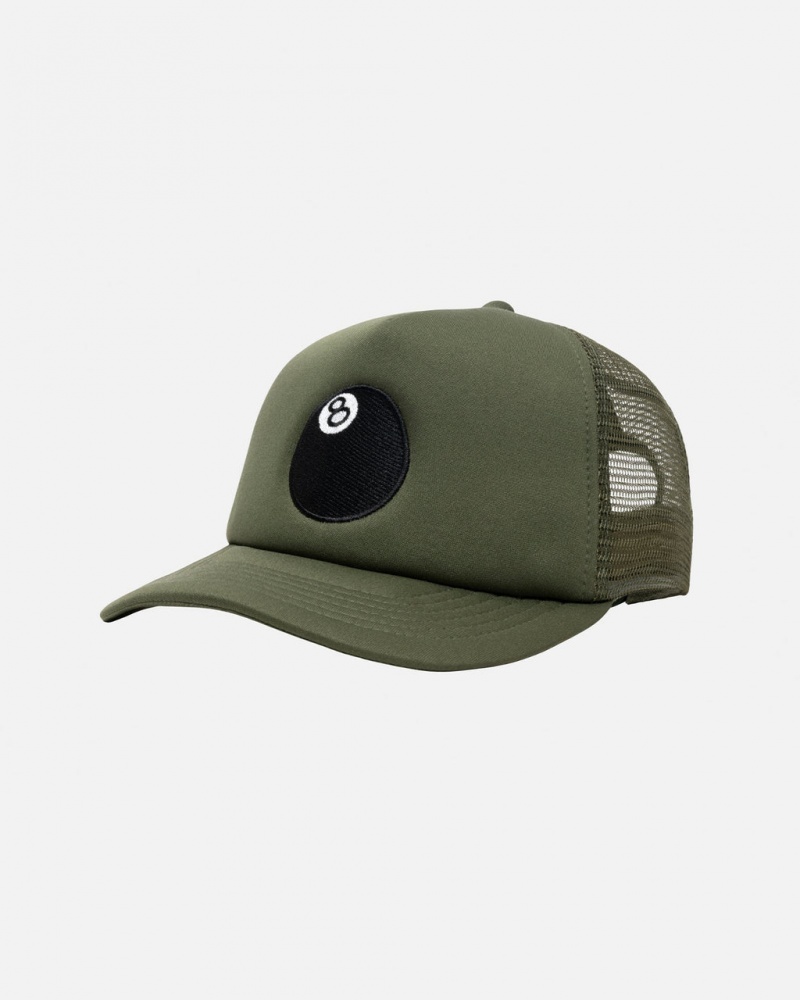 Stussy Trucker 8 Ball Snapback - Unisex Olivengrøn | DKDYB24454