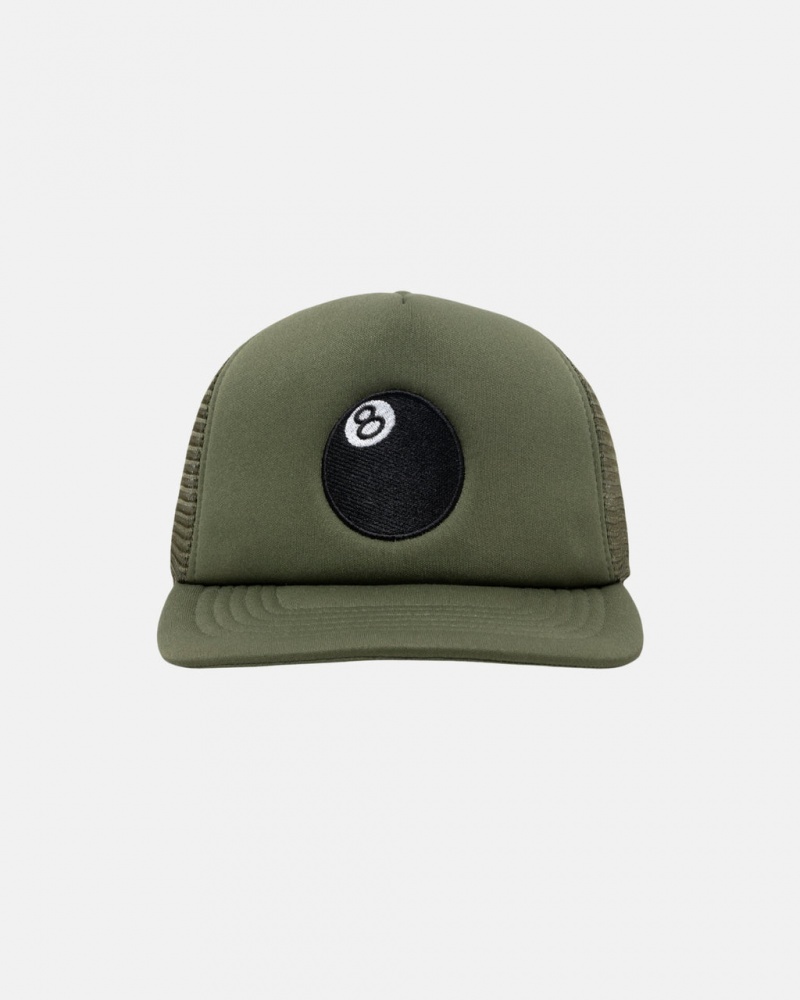 Stussy Trucker 8 Ball Snapback - Unisex Olivengrøn | DKDYB24454