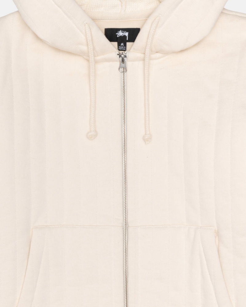 Stussy Vertical Quiltet Zip Hood - Unisex Hoodies Hvide | DKQCS95088