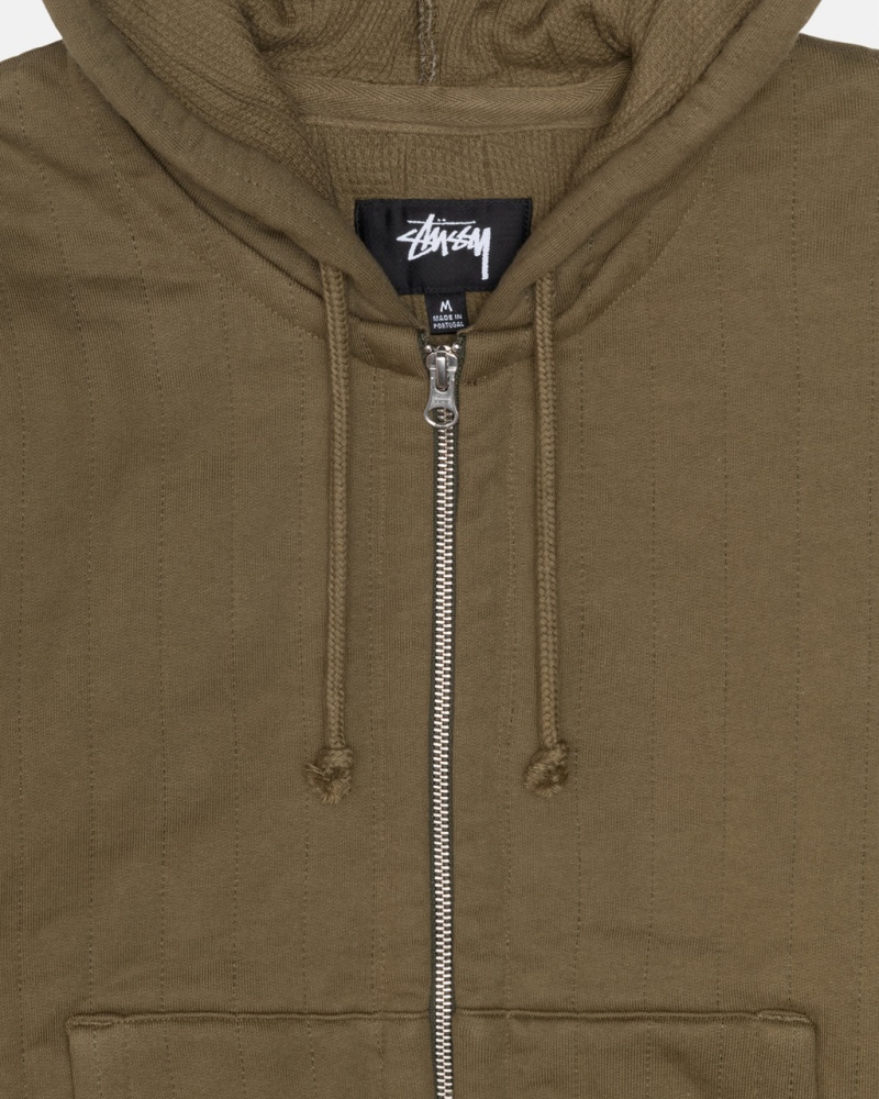 Stussy Vertical Quiltet Zip Hood - Unisex Hoodies Olivengrøn Grøn | PDKQX27283