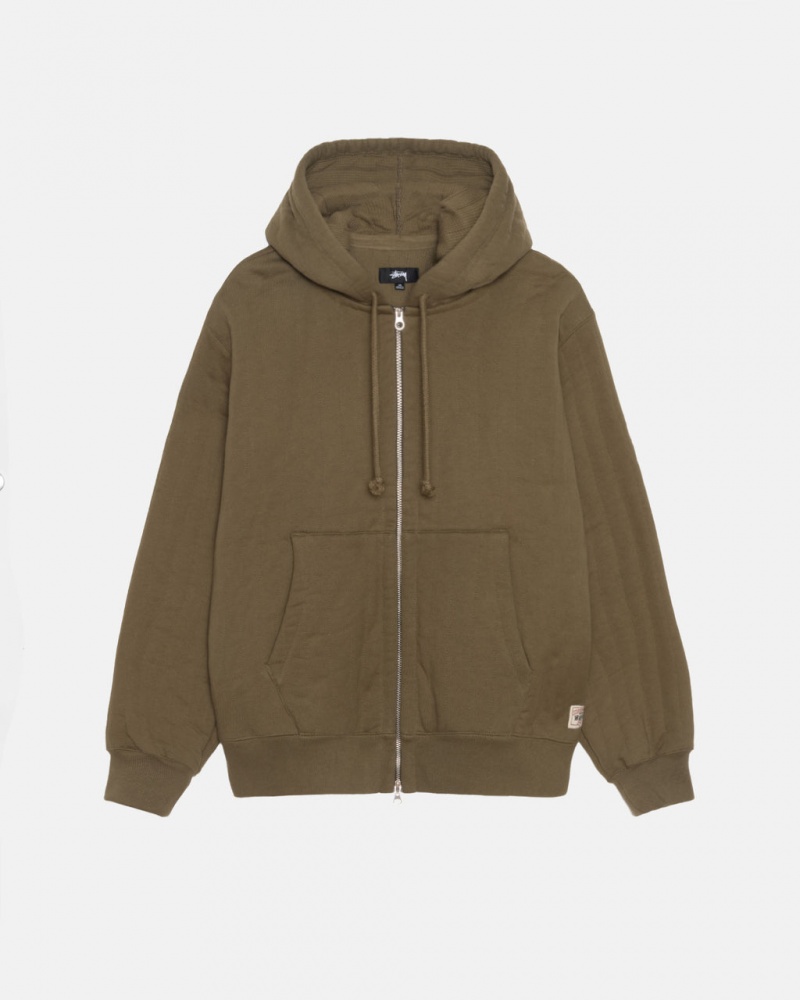 Stussy Vertical Quiltet Zip Hood - Unisex Hoodies Olivengrøn Grøn | PDKQX27283