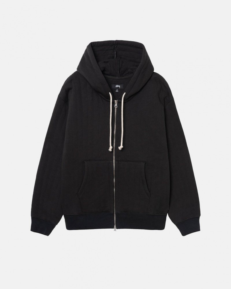 Stussy Vertical Quiltet Zip Hoodie - Unisex Hoodies Sort | DKDYB38395