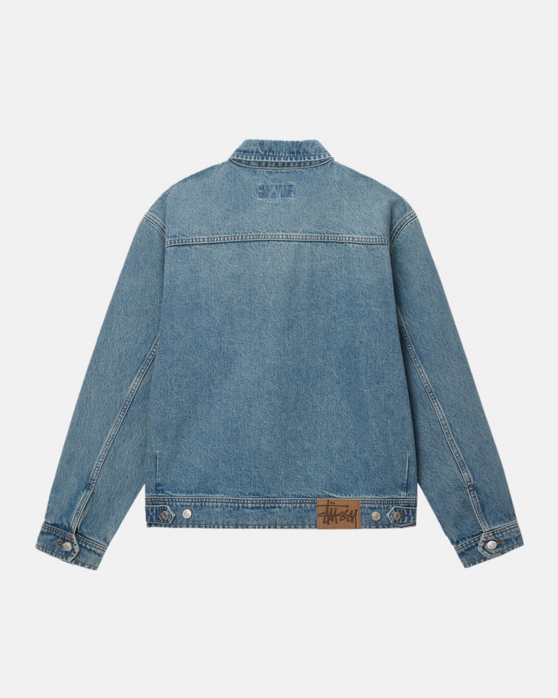 Stussy Zip Arbejds Jacket Denim - Unisex Jackets Blå | DKNEJ22103