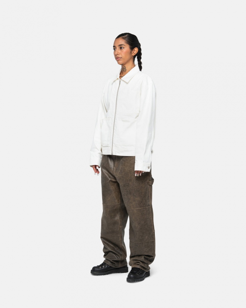 Stussy Zip Arbejds Jacket Overdyed - Unisex Jackets Outerwear Beige | FDKHY91031