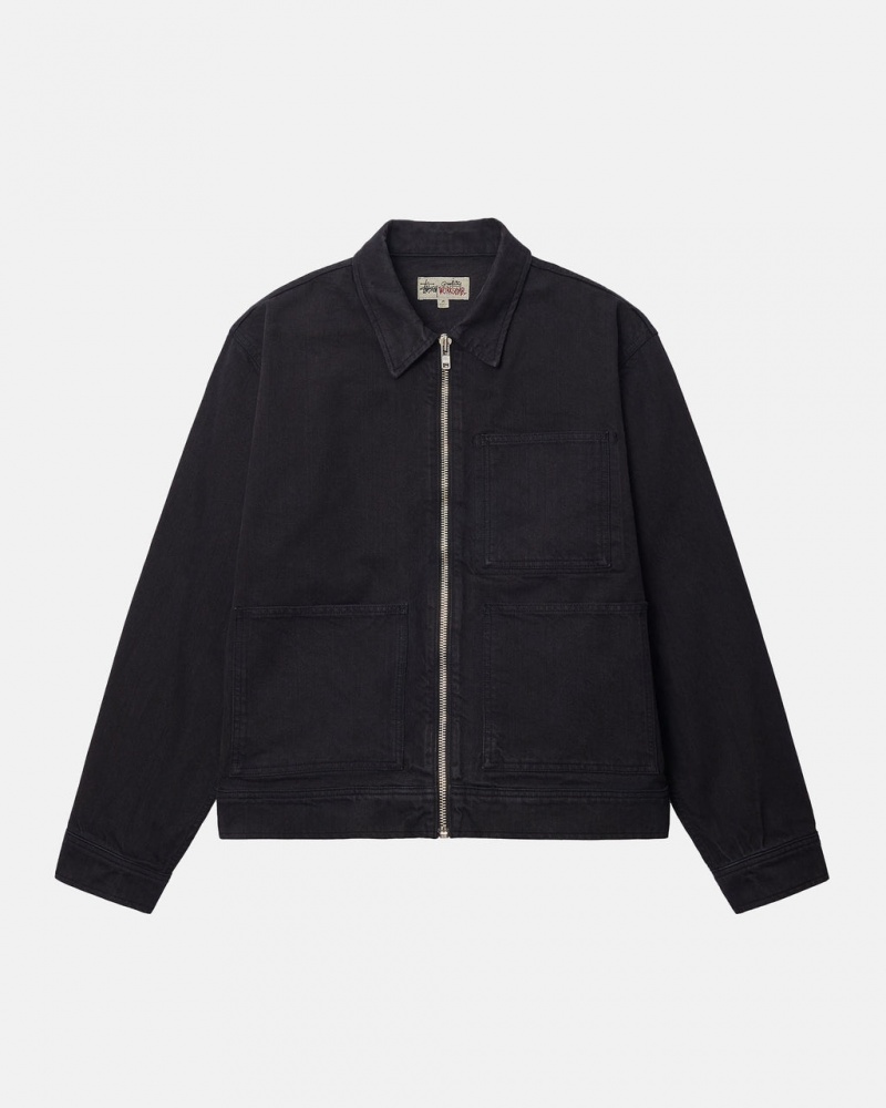 Stussy Zip Arbejds Jacket Overdyed - Unisex Jackets Outerwear Sort | GDKEC76953